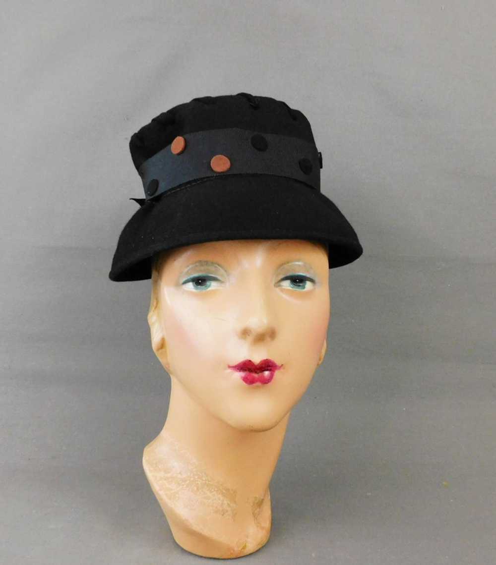 Vintage Black Felt Hat with Polka Dots and Lacing… - image 4