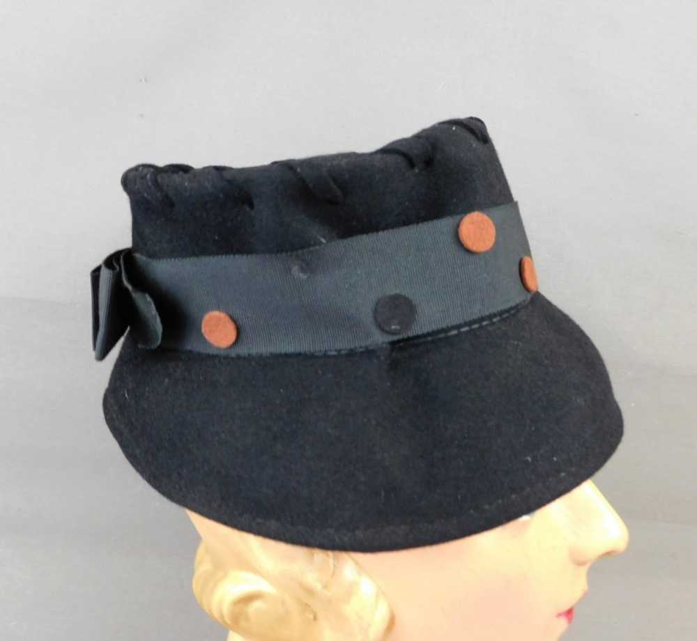 Vintage Black Felt Hat with Polka Dots and Lacing… - image 5