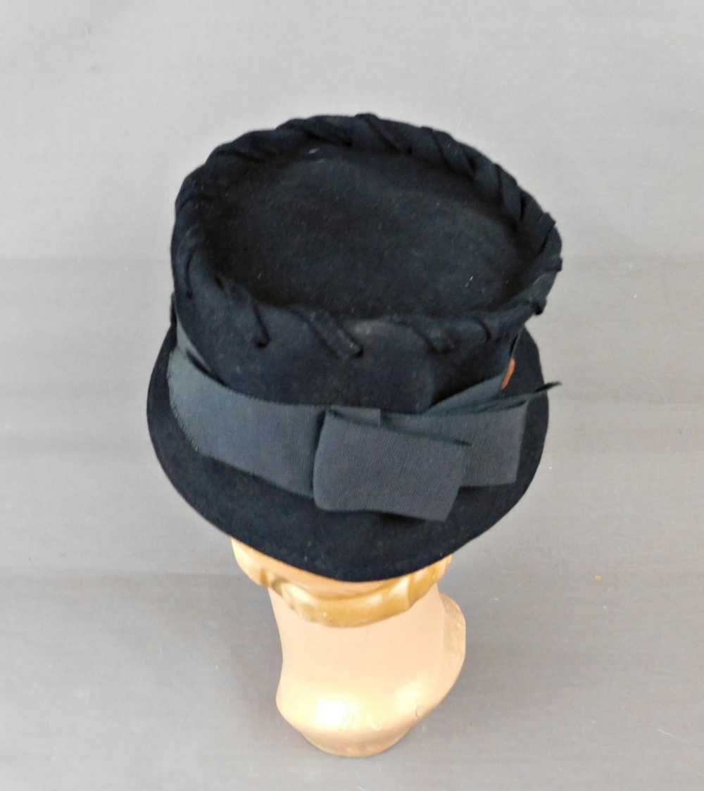 Vintage Black Felt Hat with Polka Dots and Lacing… - image 6