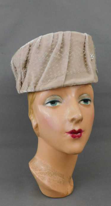 Vintage Ivory Velvet and Satin Hat, Evening Pillb… - image 1