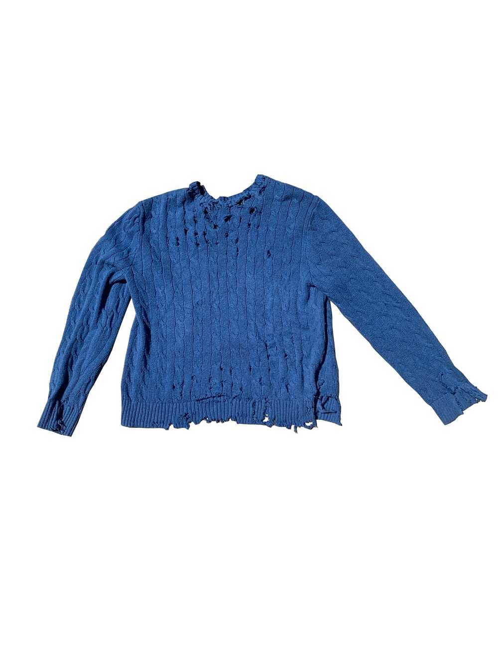 Polo Ralph Lauren Blue Distressed Polo Sweater Si… - image 1
