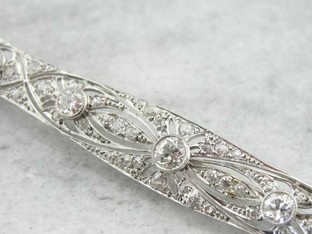 Antique Platinum Bar Pin with Diamonds and Exquis… - image 4