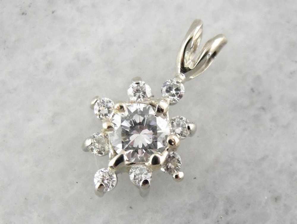 Diamond Snowflake, Sparkling Diamond Pendant in W… - image 1