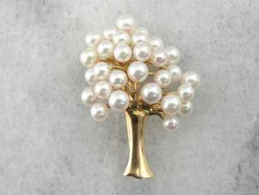 Pearl and 14K Yellow Gold Tree Brooch - image 1
