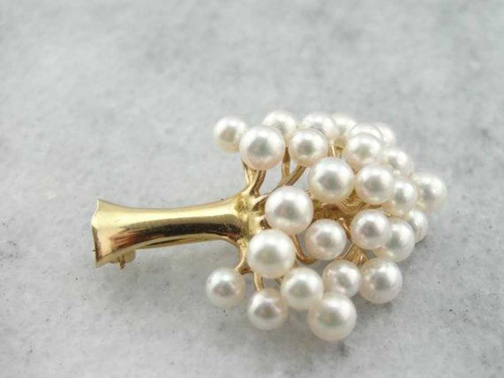 Pearl and 14K Yellow Gold Tree Brooch - image 2