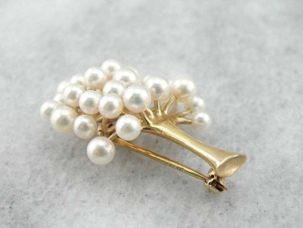Pearl and 14K Yellow Gold Tree Brooch - image 4