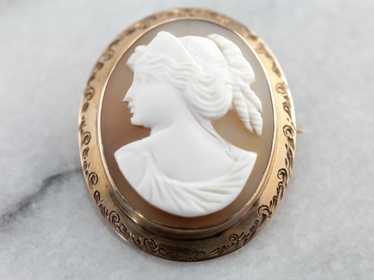 Antique Cameo Etched Rose Gold Brooch - image 1