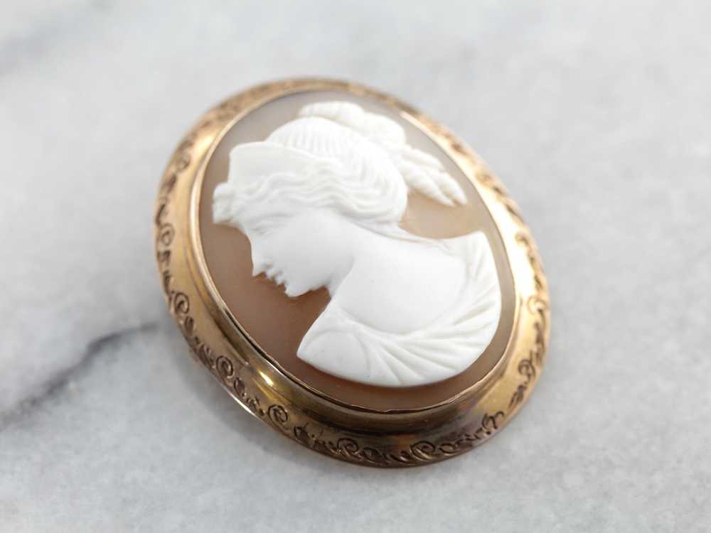 Antique Cameo Etched Rose Gold Brooch - image 2