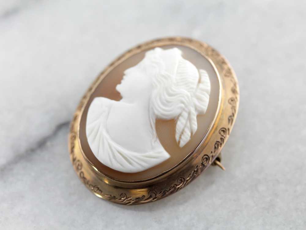Antique Cameo Etched Rose Gold Brooch - image 3