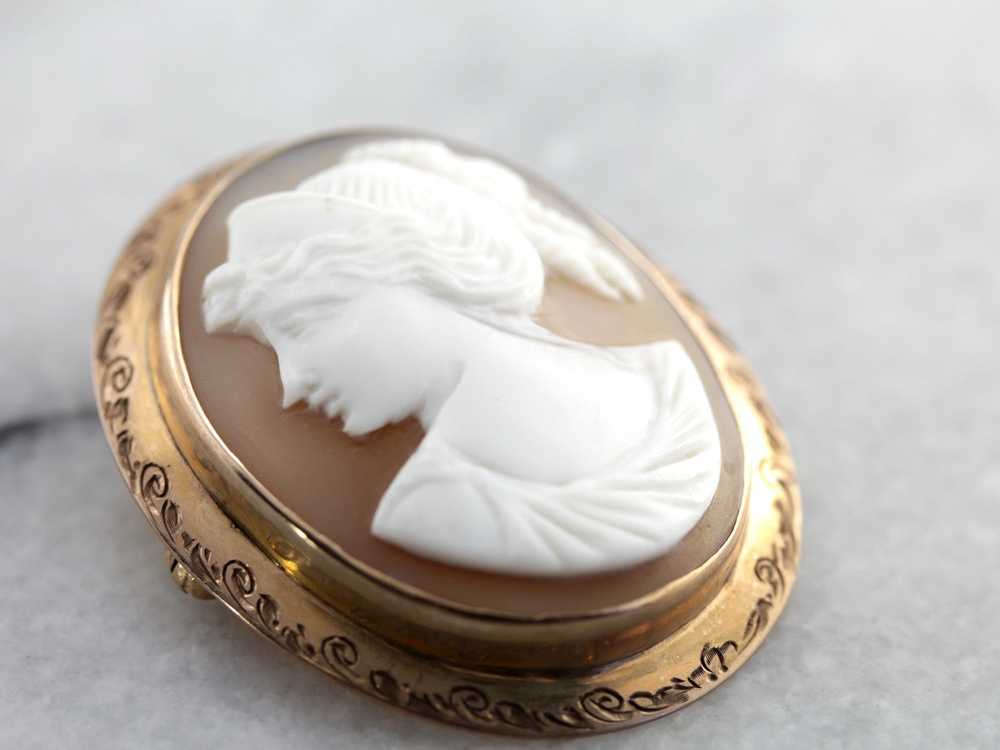 Antique Cameo Etched Rose Gold Brooch - image 4