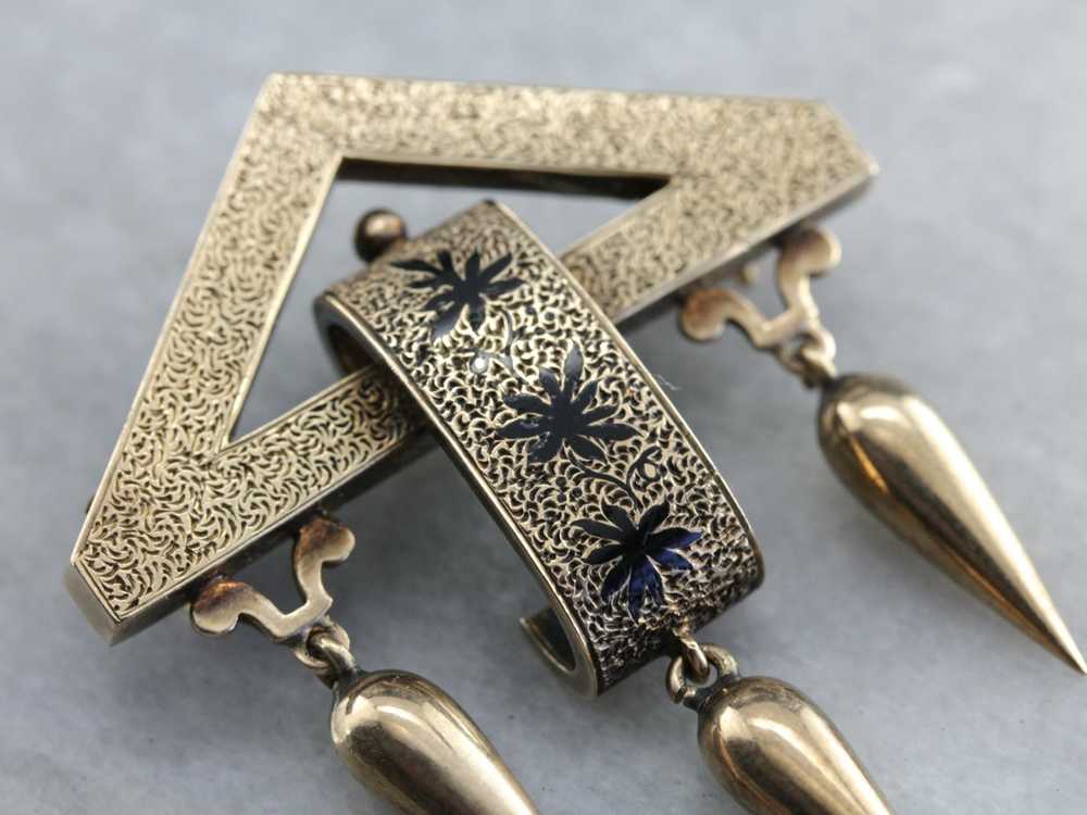 Victorian Black Enamel Rose Gold Tassel Brooch - image 3