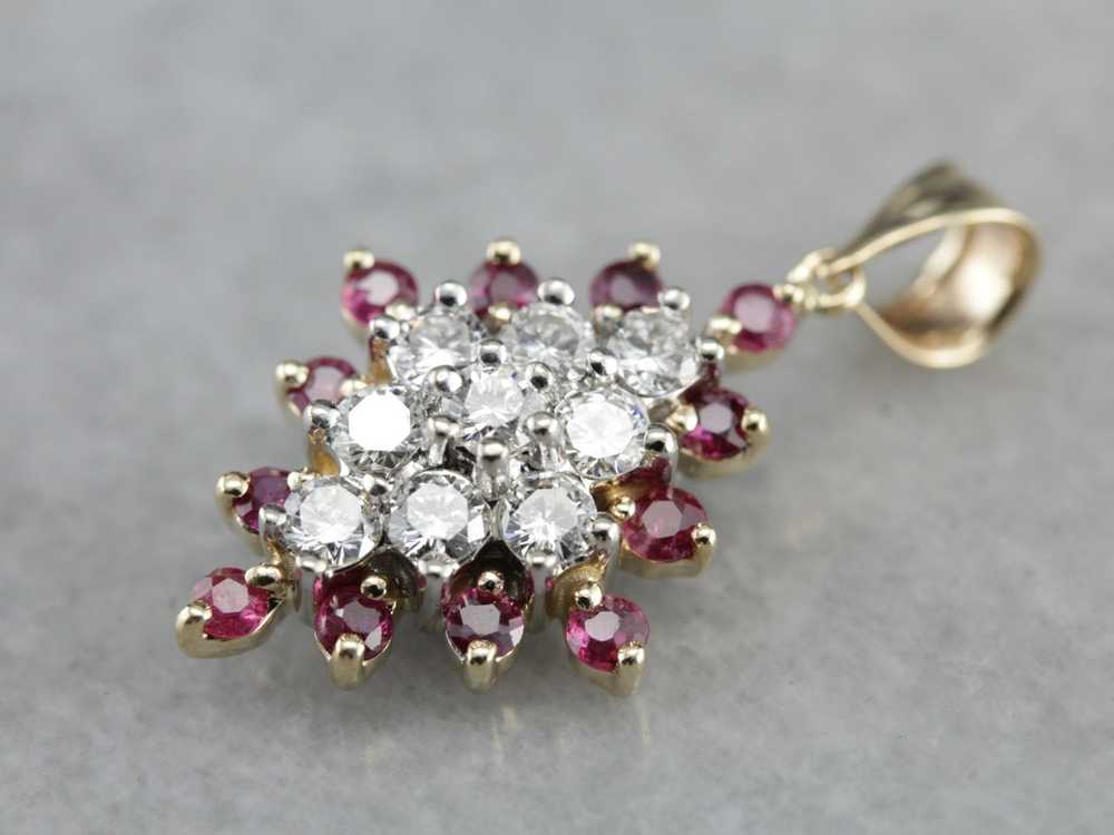 Marquise Diamond Ruby Cluster Pendant - image 3