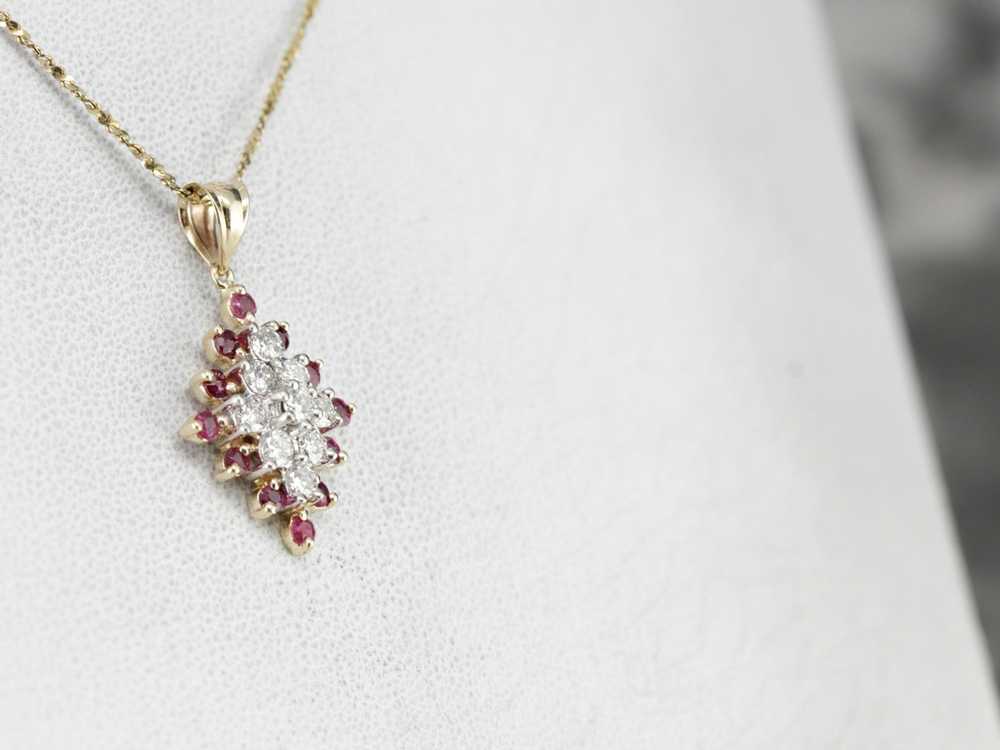 Marquise Diamond Ruby Cluster Pendant - image 4