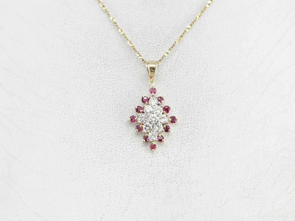 Marquise Diamond Ruby Cluster Pendant - image 5