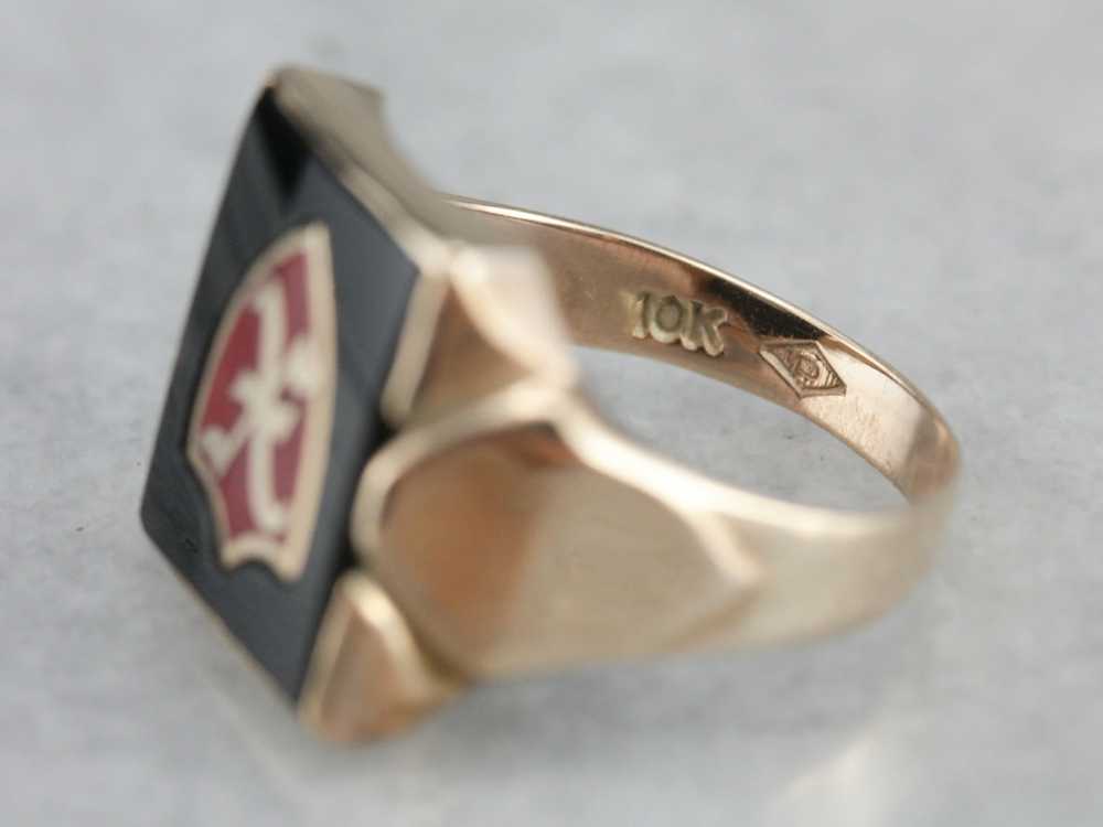 10K Gold Men's Onyx Ring with Enamel X Inlay - image 3