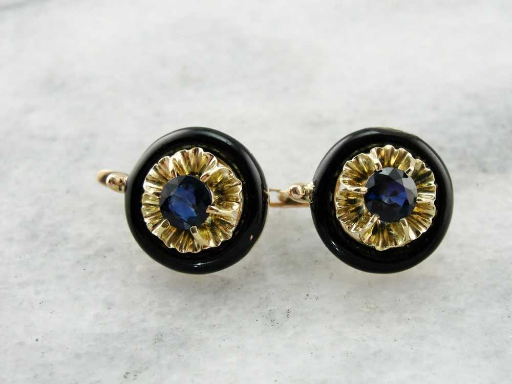 Floral Sapphire Gold Drop Earrings - image 1