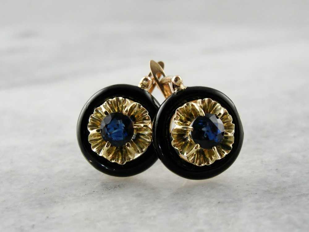 Floral Sapphire Gold Drop Earrings - image 2