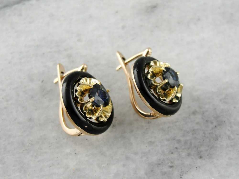Floral Sapphire Gold Drop Earrings - image 3