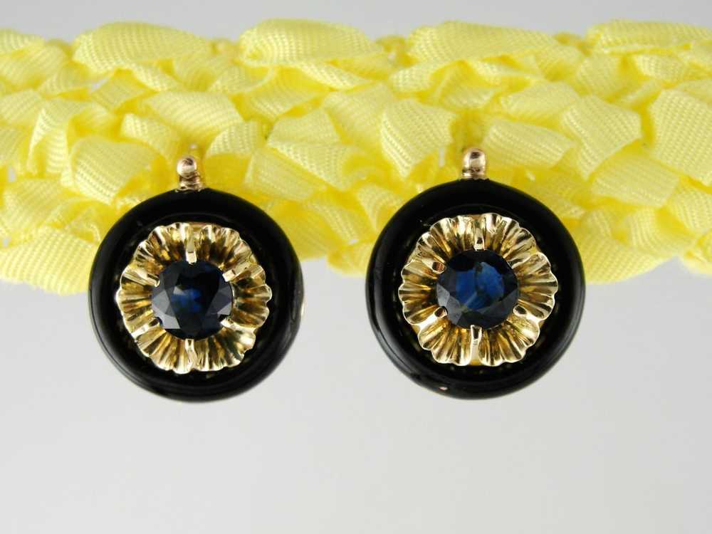 Floral Sapphire Gold Drop Earrings - image 5