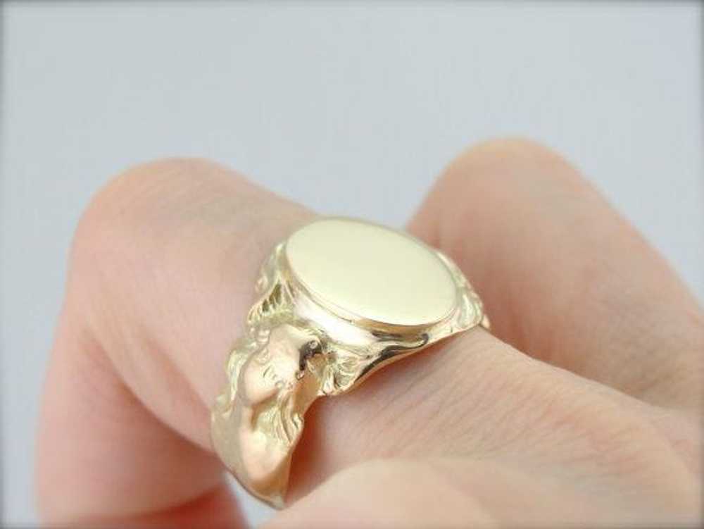 Art Nouveau Nude Goddess Gold Signet Ring - image 4