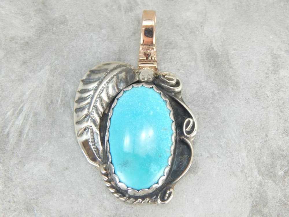 South Western Native American Turquoise Pendant - image 2