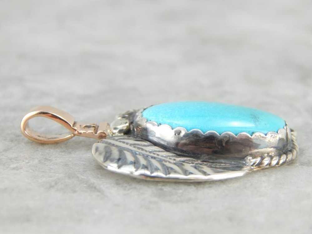 South Western Native American Turquoise Pendant - image 3