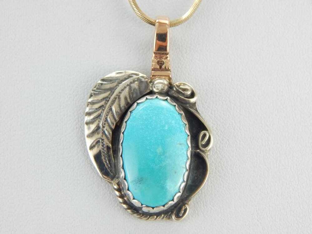 South Western Native American Turquoise Pendant - image 5