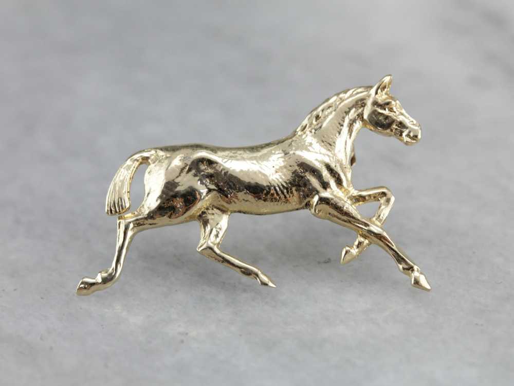 Golden Hooves: Galloping Horse Pin Crafted of Yel… - image 1