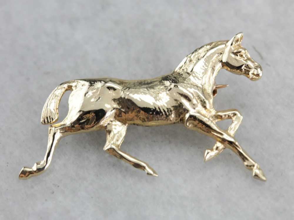 Golden Hooves: Galloping Horse Pin Crafted of Yel… - image 2