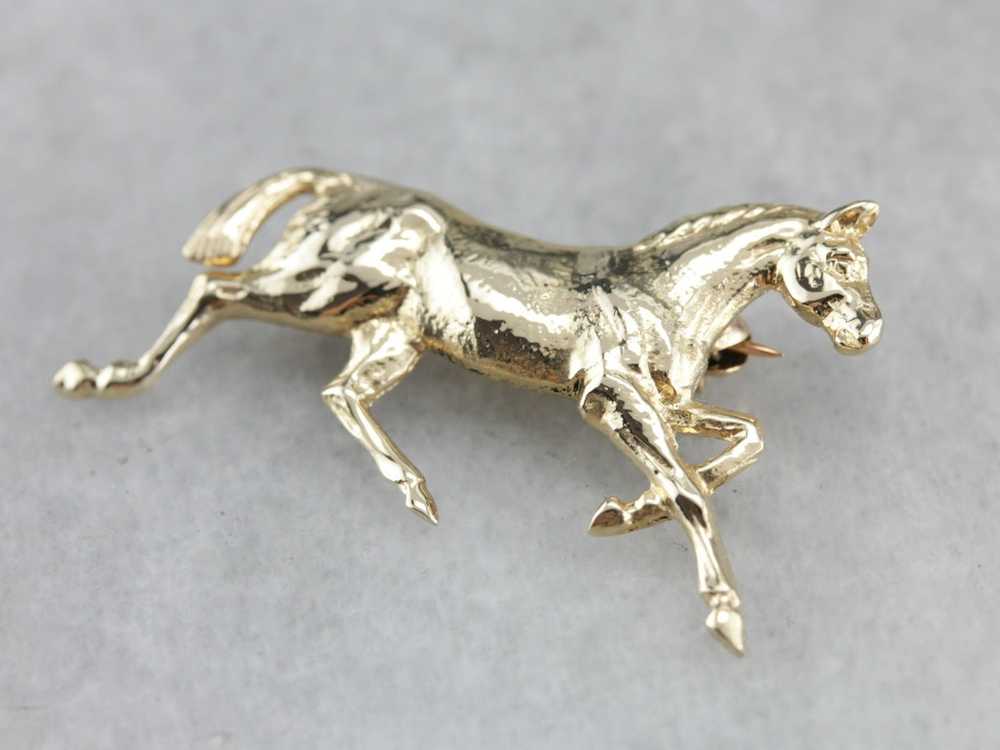 Golden Hooves: Galloping Horse Pin Crafted of Yel… - image 3