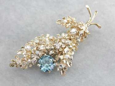 Vintage Glittering Floral Blue Zircon and Diamond… - image 1