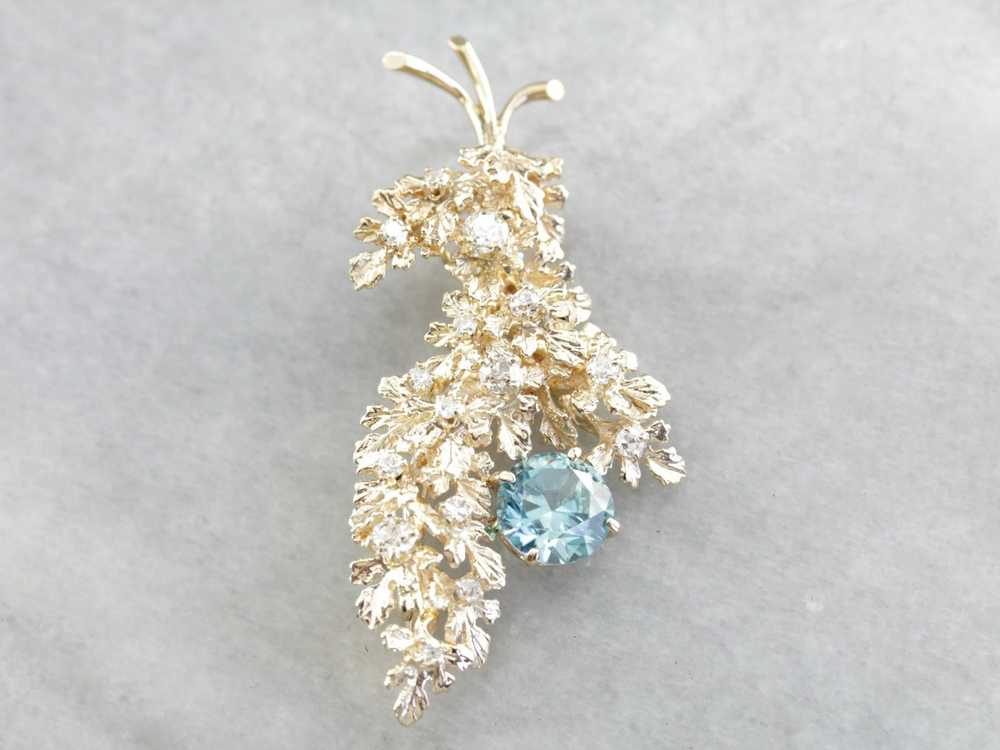 Vintage Glittering Floral Blue Zircon and Diamond… - image 2