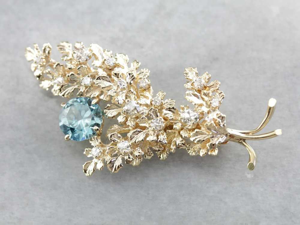 Vintage Glittering Floral Blue Zircon and Diamond… - image 3