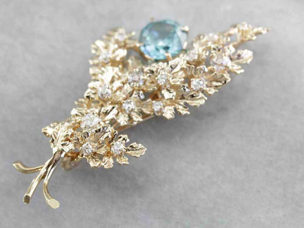 Vintage Glittering Floral Blue Zircon and Diamond… - image 4