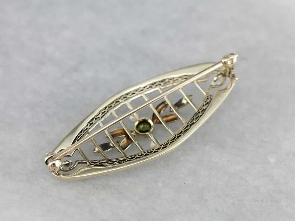 Art Nouveau Peridot Seed Pearl Filigree Brooch - image 5