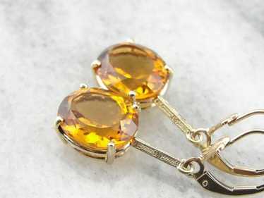 Gorgeous Citrine and Textured Gold Drop Earrings - image 1