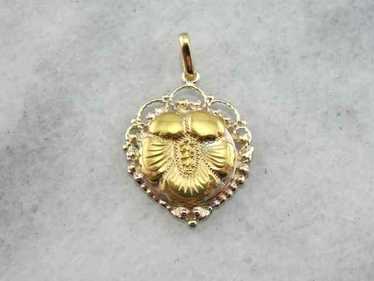Fine Gold Antique Flower Pendant with Filigree - image 1