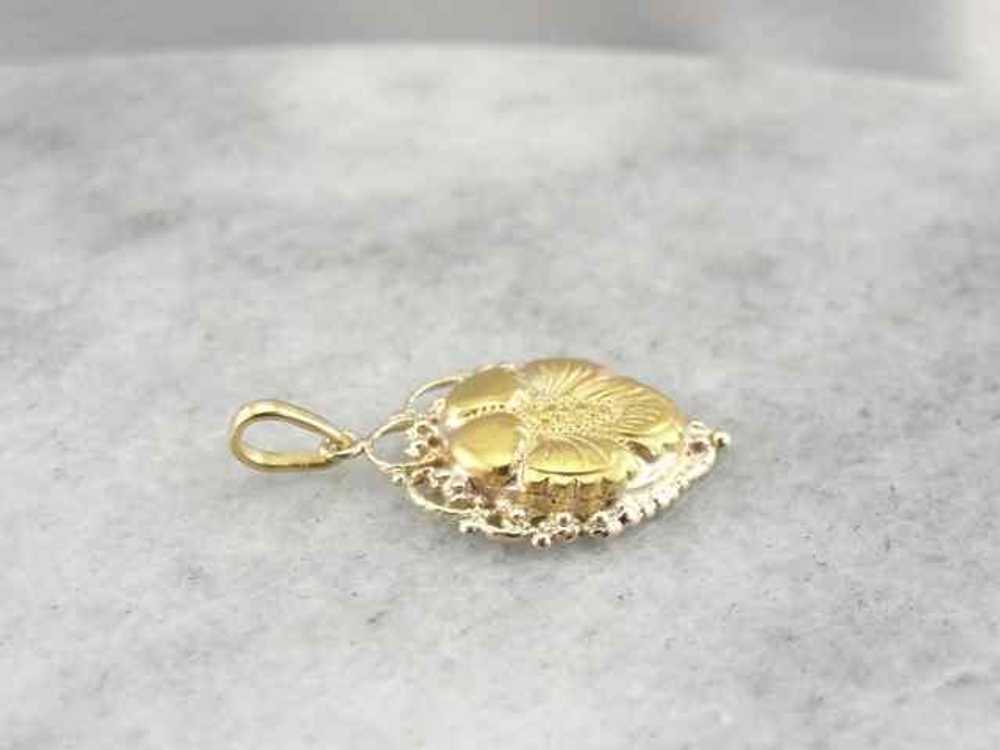 Fine Gold Antique Flower Pendant with Filigree - image 3