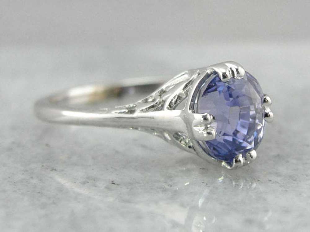 Floral Filigree Engagement Ring, Sapphire Solitai… - image 2