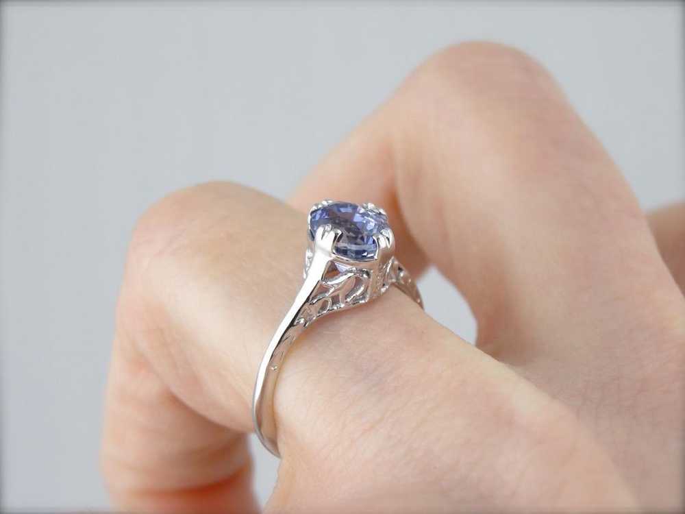 Floral Filigree Engagement Ring, Sapphire Solitai… - image 4