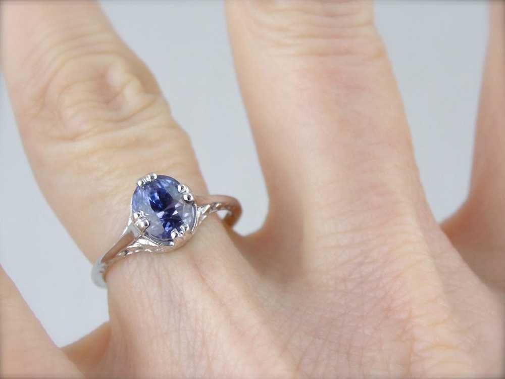 Floral Filigree Engagement Ring, Sapphire Solitai… - image 5