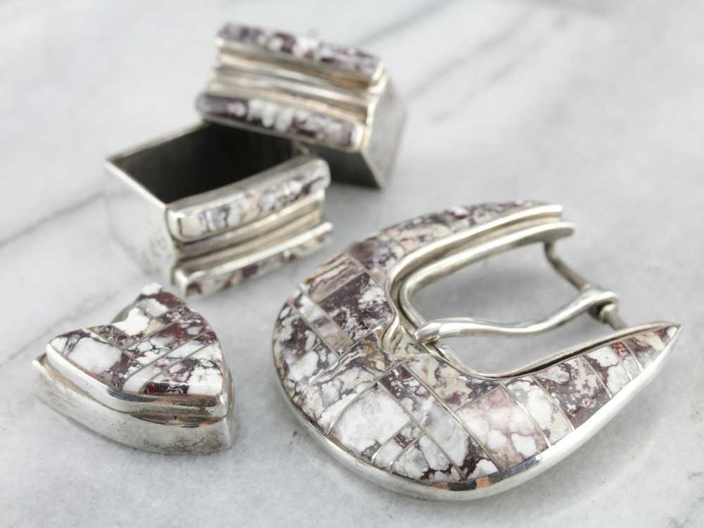 Sterling Silver and Fine Intarsia Mosaic Belt Set - image 1