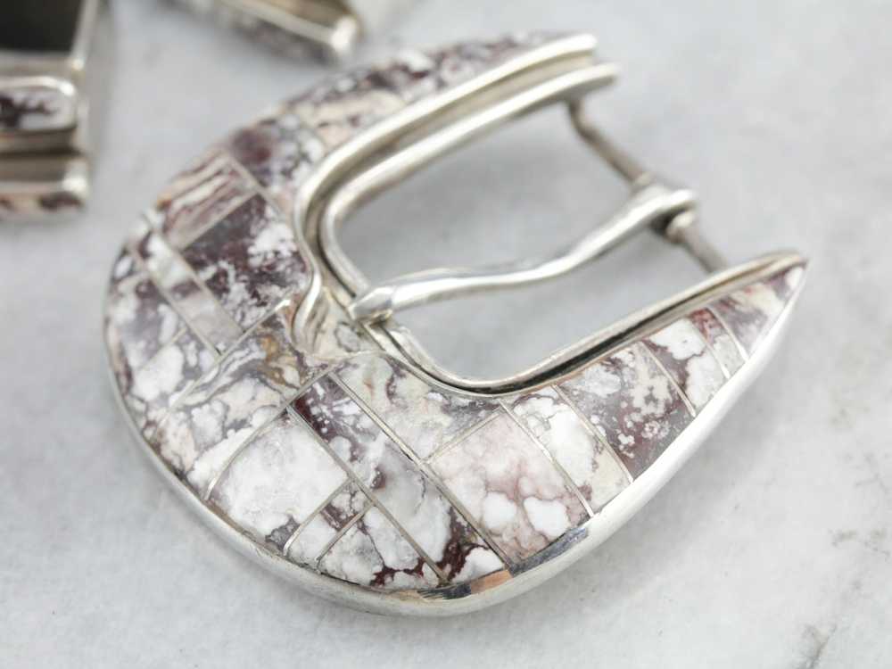 Sterling Silver and Fine Intarsia Mosaic Belt Set - image 3
