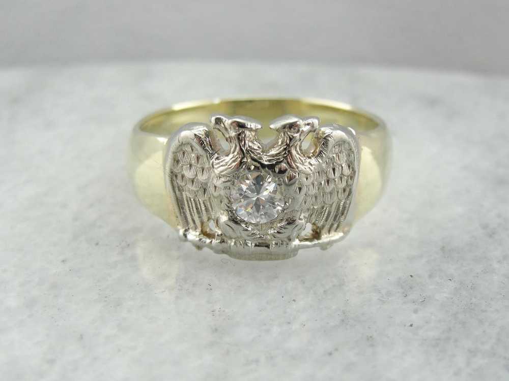 Diamond, Masonic Double Headed Eagle Ring, Scotti… - image 1