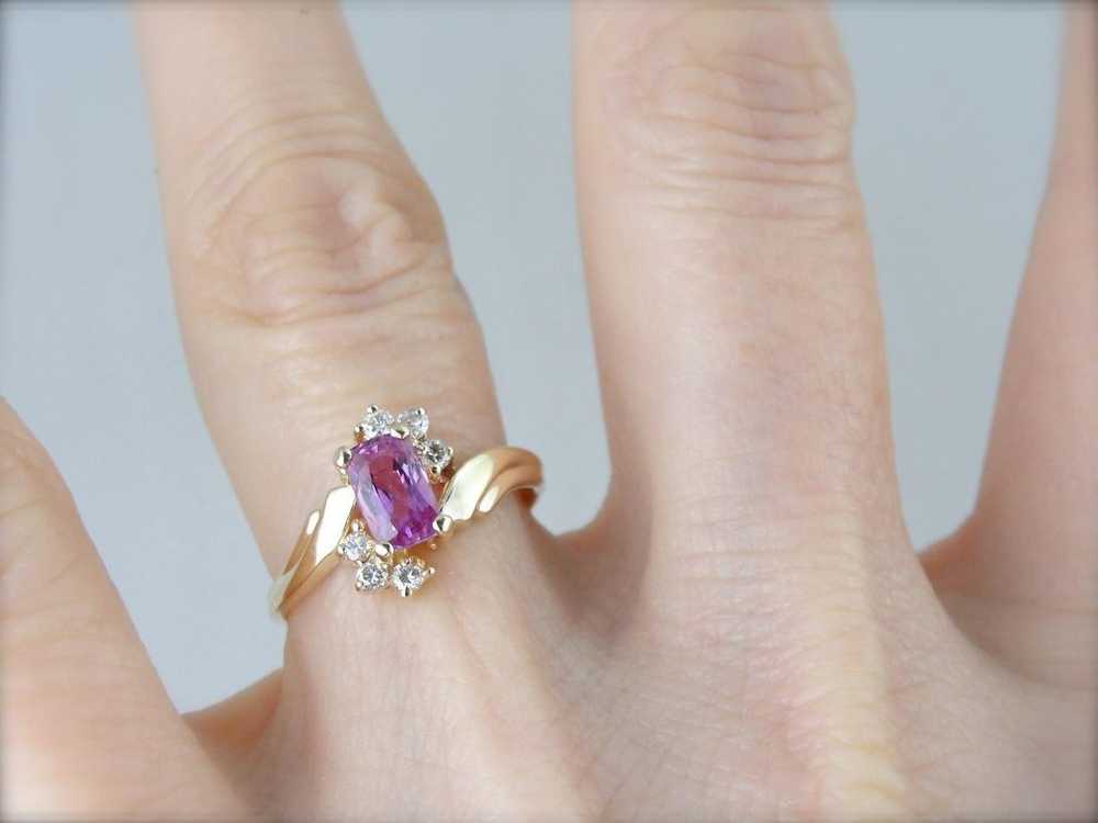 Pink Sapphire and Diamond Dinner Ring - image 5