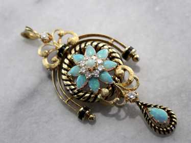 Superb Victorian Revival Opal and Diamond Pin or … - image 1