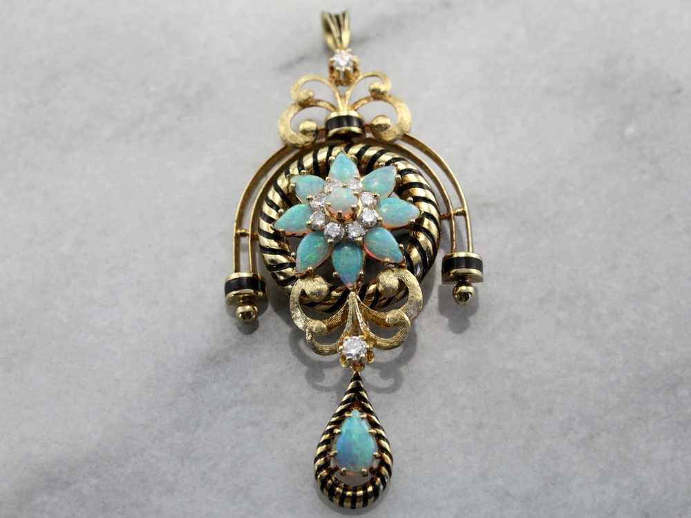 Superb Victorian Revival Opal and Diamond Pin or … - image 2