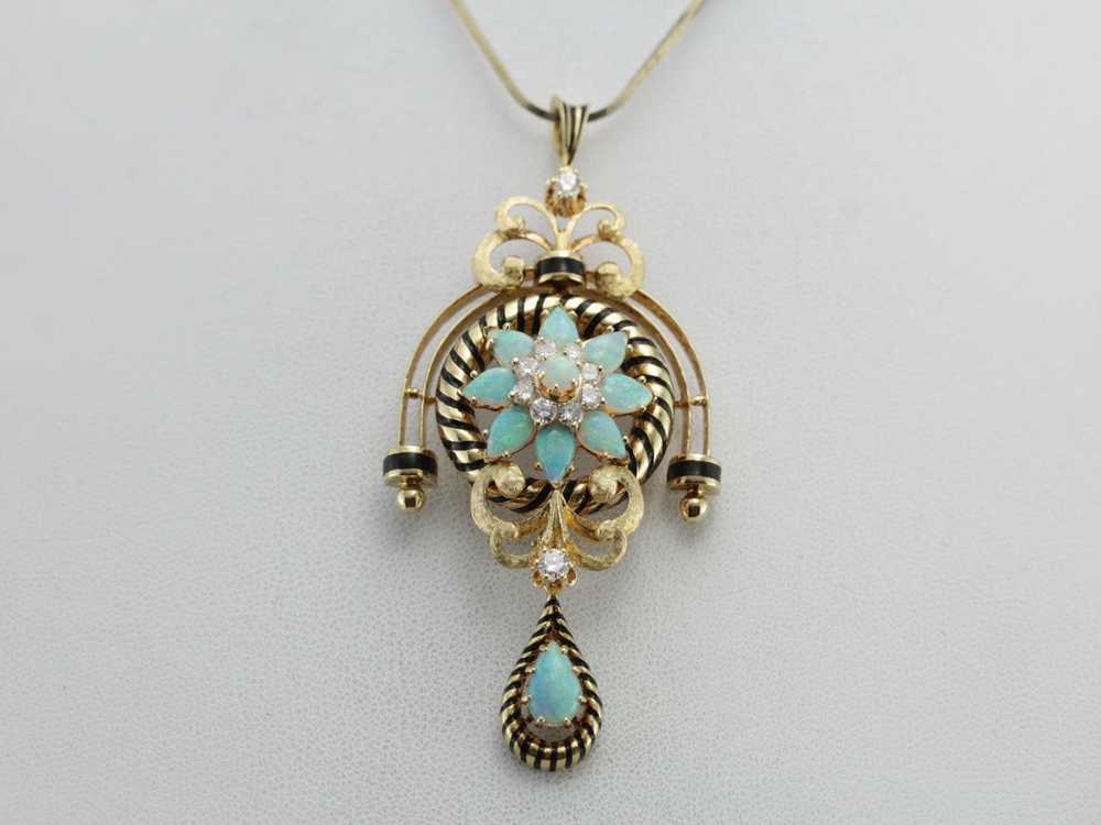 Superb Victorian Revival Opal and Diamond Pin or … - image 4