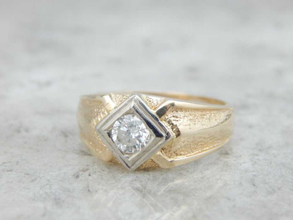Vintage Men's Diamond Ring with Low Set Look - image 2