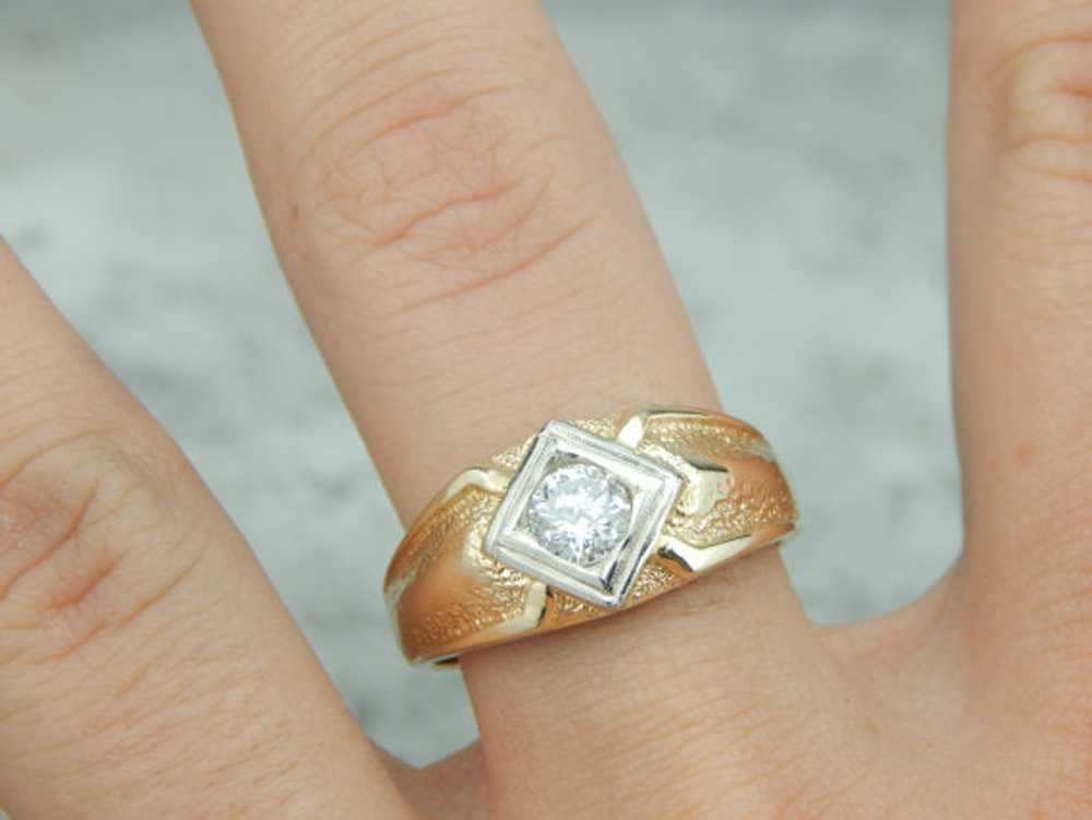 Vintage Men's Diamond Ring with Low Set Look - image 4